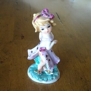 Vintage Sassy Dancing Flower Garden Girl Figurine Cute Country Cottagecore Decor